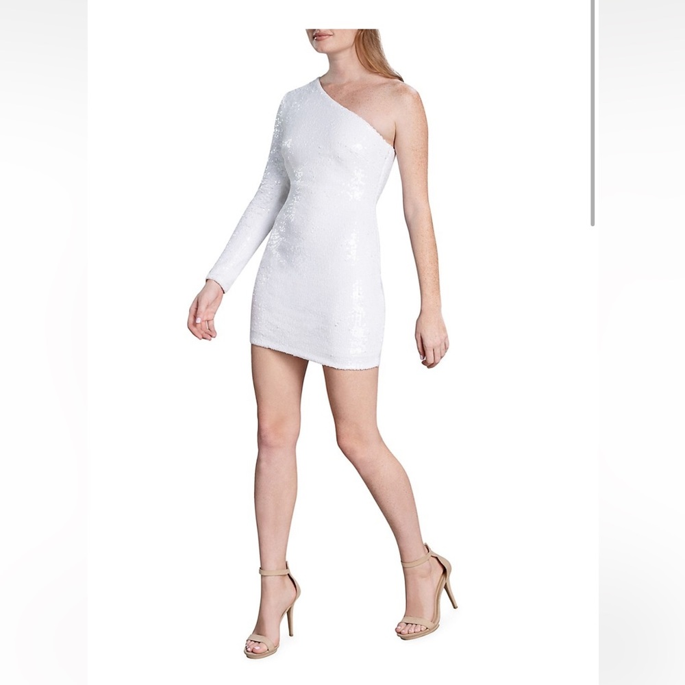 NWT Dress the Population White Sequin One Shoulder Dress